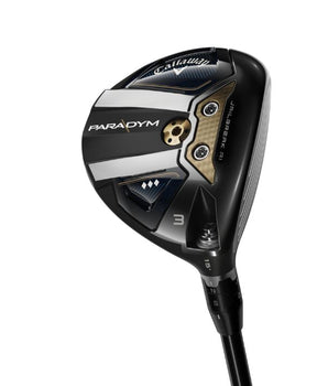 Callaway Golf Paradym Triple Diamond Fairway Wood held up so sole is visible on a white background
