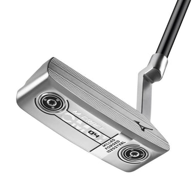 Mizuno M Craft OMOI 4 Putter in Double Nickel in on a white background showing the sole of the putter, showing the weight system in the OMOI M Craft Putter
