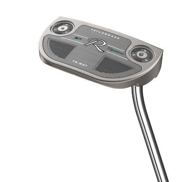 TaylorMade TP Reserve M47 Single Bend Golf Putter being held up so the sole of the club is visible, on a white background