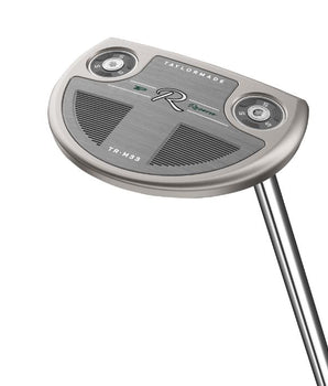 TaylorMade TP Reserve M33 Small Slant Golf Putter being held up so the sole of the club head is being shown