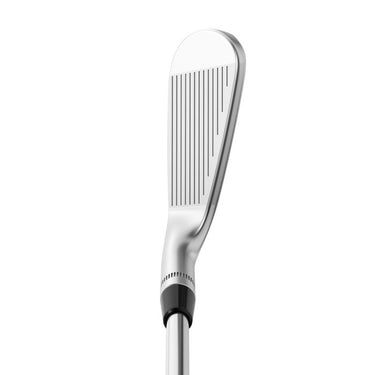 Callaway Apex CB 24 Golf Irons at the address position being shown from above the golf club. Showing the face and grooves on the face. 