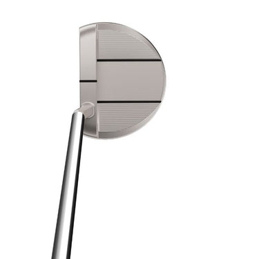 TaylorMade TP Reserve M33 Small Slant Golf Putter at the address position and looking at from over the top, on a white background