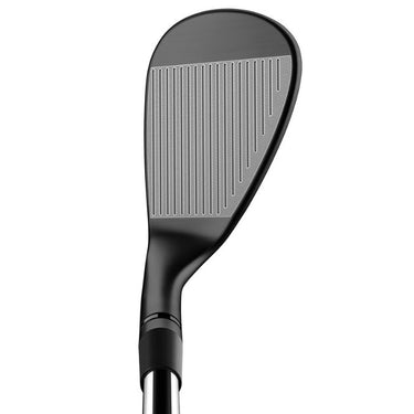 TaylorMade Milled Grind 4 Black Golf Wedges at the address position showing the face and the grooves 