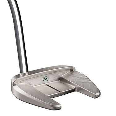 TaylorMade TP Reserve M27 Single Bend Golf Putter  being shown at an angle that shows the back of the club head and the heel of the club head on a white background