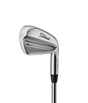 Titleist 2023 T150 Golf Iron on a white background being held up so the back of the club head is visible