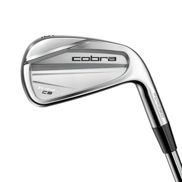 Cobra KING Cavity Backed Golf Iron held up so back of the club head is showing, on a white background