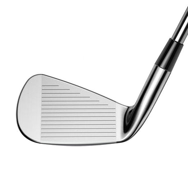 Cobra KING Forged Tec X Golf Irons with the face showing on a white background